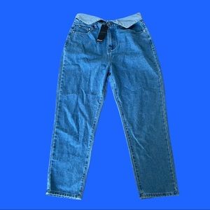 Nasty Gal Fold Waist Detail Mom Jean Mid Blue 12